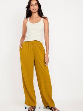 Old Navy High waisted, linen blend, golden yellow wide leg pants (small)